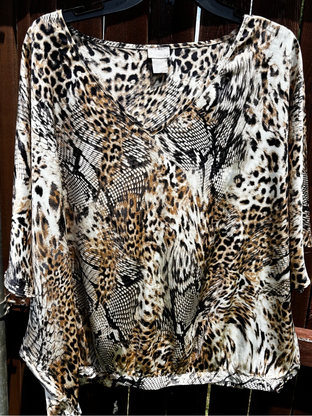 Chico's Leopard  Print V-Neck Tunic in Brown/Black/cream EUC